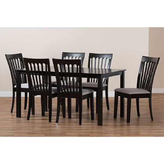Baxton Studio Minette Modern and Contemporary Gray Fabric Upholstered and Espresso Brown Finished Wood 7-Piece Dining Set