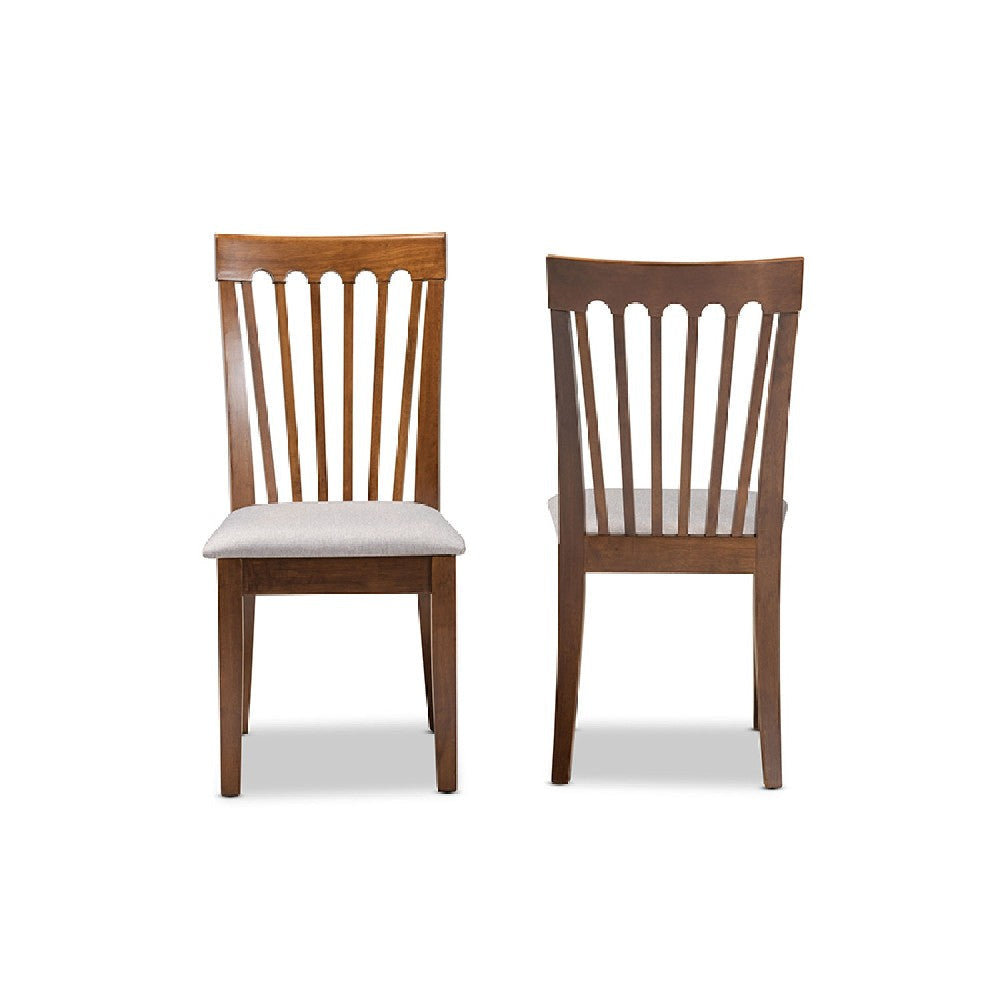Baxton Studio Minette Modern and Contemporary Grey Fabric Upholstered Walnut Brown Finished Wood 2-Piece Dining Chair Set