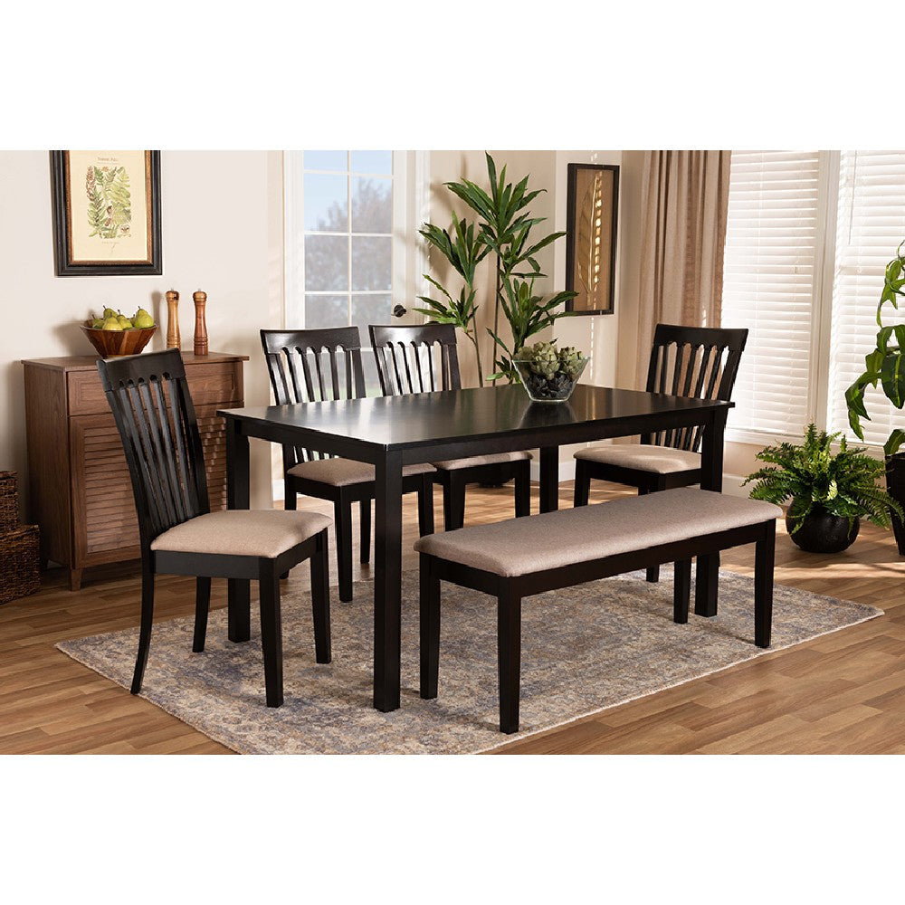 Baxton Studio Minette Modern and contemporary Sand Fabric Upholstered and Dark Brown Finished Wood 6-Piece Dining Set