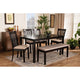 Baxton Studio Minette Modern and contemporary Sand Fabric Upholstered and Dark Brown Finished Wood 6-Piece Dining Set