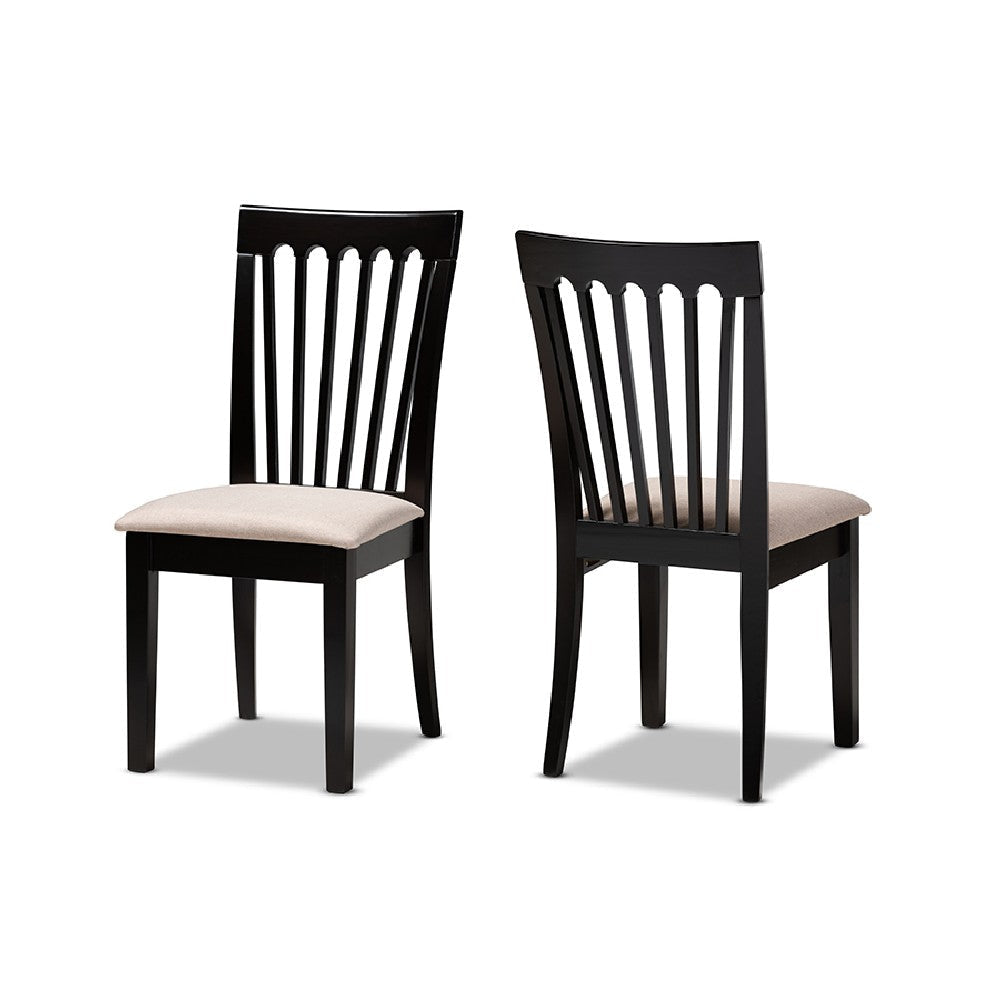 Baxton Studio Minette Modern and Contemporary Sand Fabric Upholstered Espresso Brown Finished 2-Piece Wood Dining Chair Set Set