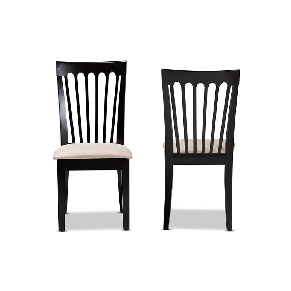 Baxton Studio Minette Modern and Contemporary Sand Fabric Upholstered Espresso Brown Finished 2-Piece Wood Dining Chair Set Set