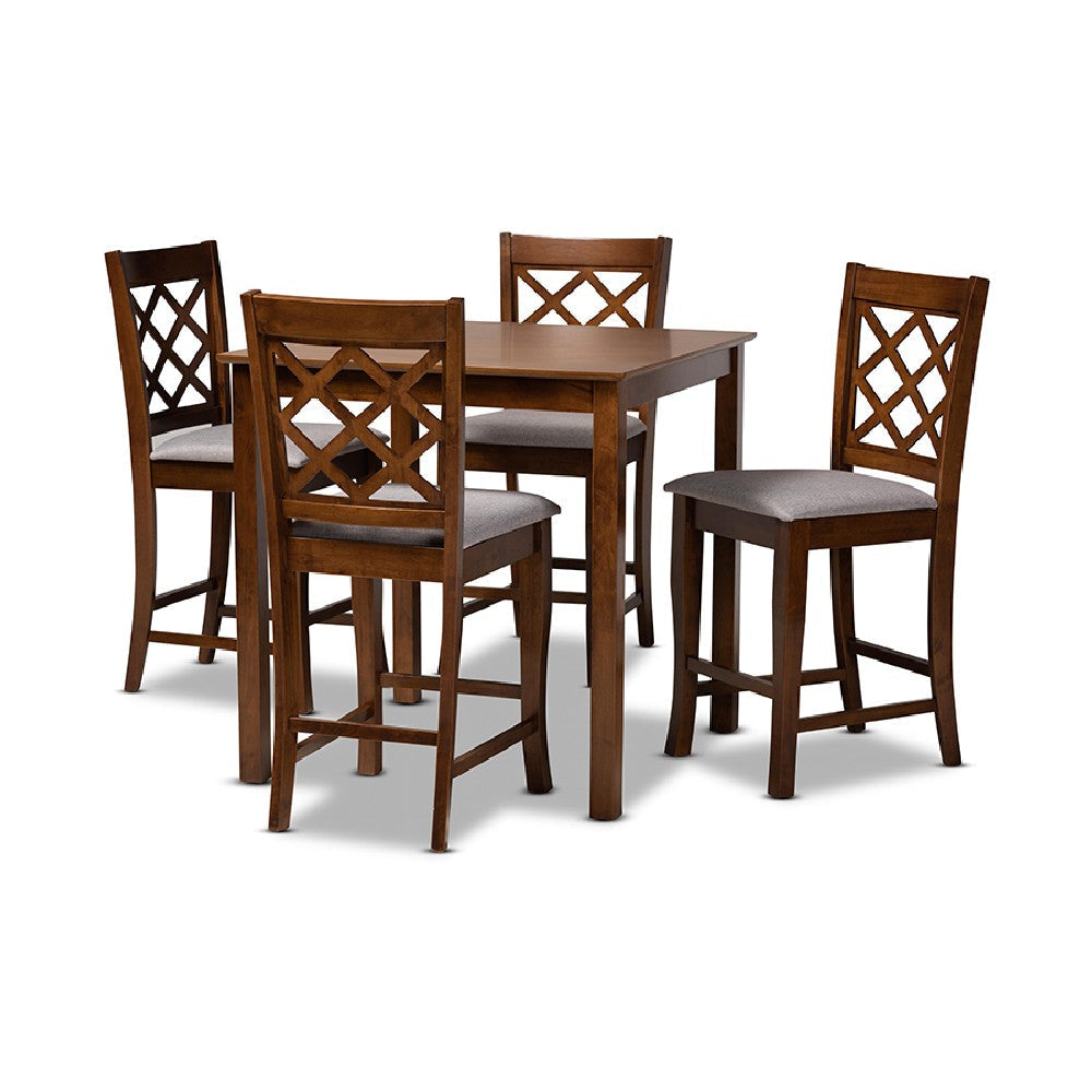 Baxton Studio Alora Modern and Contemporary Grey Fabric Upholstered Walnut Brown Finished 5-Piece Wood Pub Set
