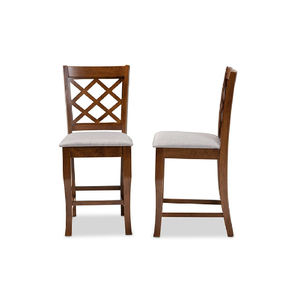 Baxton Studio Aria Modern and Contemporary Grey Fabric Upholstered and Walnut Brown Finished Wood 2-Piece Counter Height Pub Chair Set