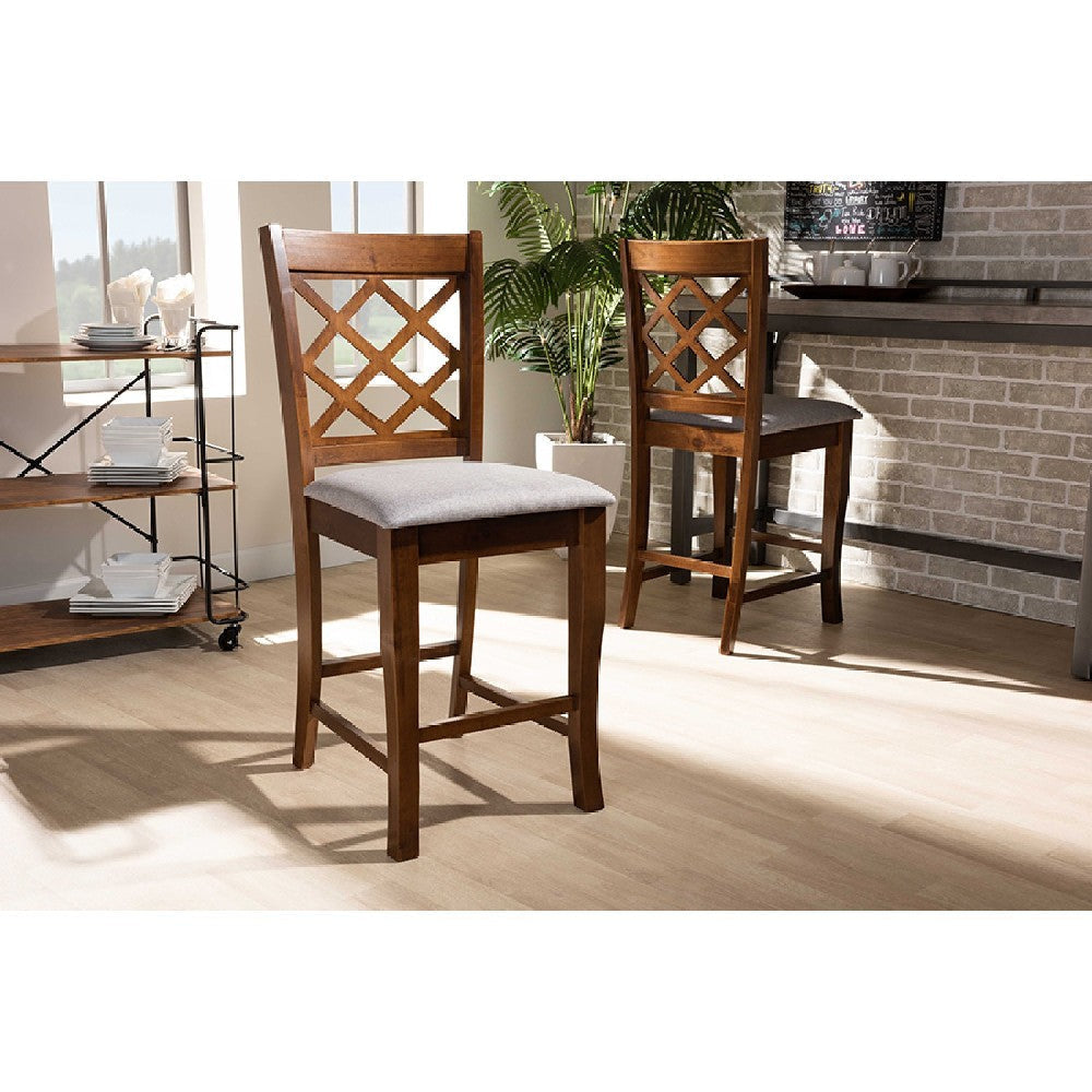 Baxton Studio Aria Modern and Contemporary Grey Fabric Upholstered and Walnut Brown Finished Wood 2-Piece Counter Height Pub Chair Set