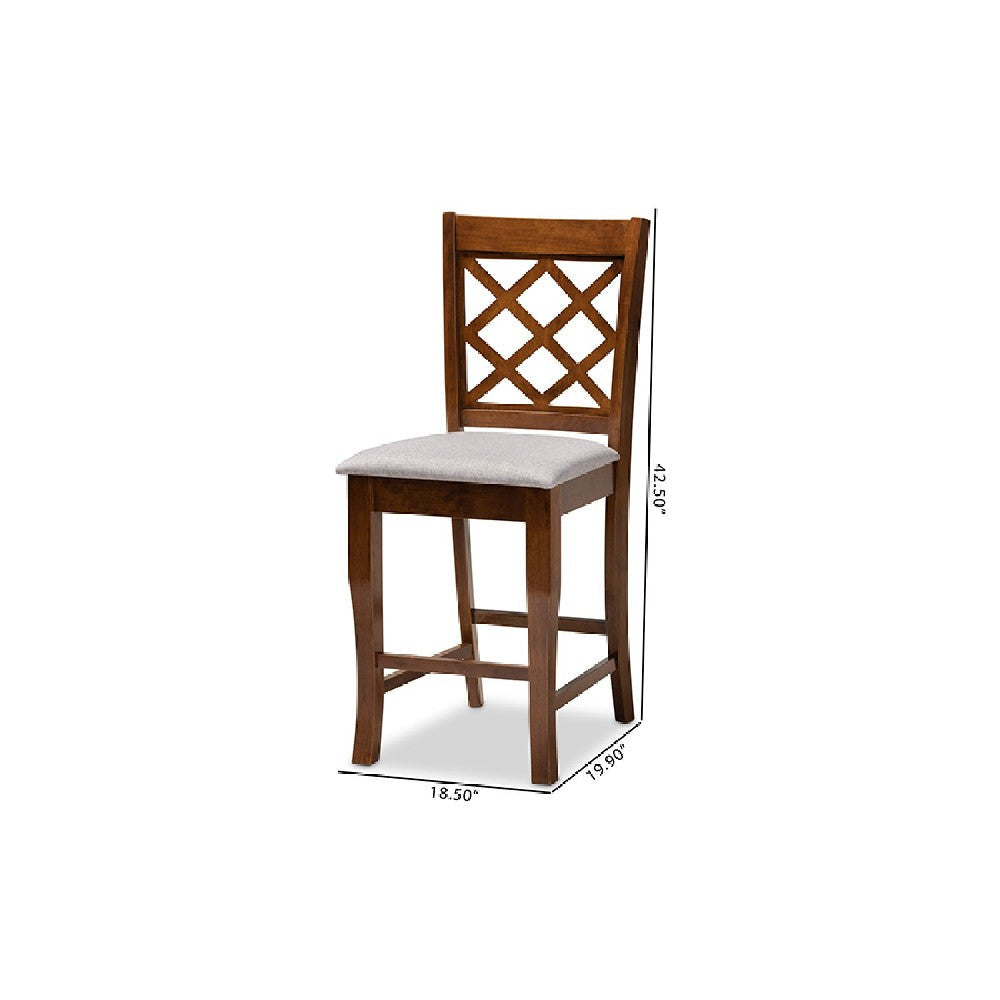 Baxton Studio Aria Modern and Contemporary Grey Fabric Upholstered and Walnut Brown Finished Wood 2-Piece Counter Height Pub Chair Set