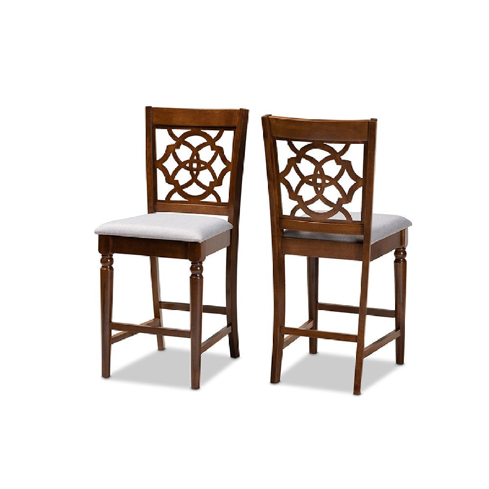 Baxton Studio Oscar Modern and Contemporary Grey Fabric Upholstered and Walnut Brown Finished Wood 2-Piece Counter Height Pub Chair Set