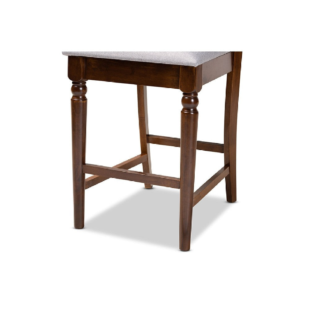 Baxton Studio Oscar Modern and Contemporary Grey Fabric Upholstered and Walnut Brown Finished Wood 2-Piece Counter Height Pub Chair Set