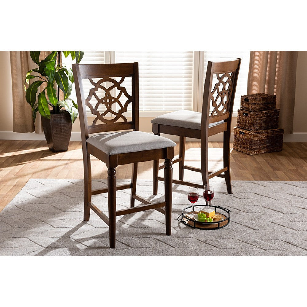 Baxton Studio Oscar Modern and Contemporary Grey Fabric Upholstered and Walnut Brown Finished Wood 2-Piece Counter Height Pub Chair Set