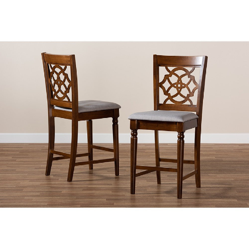 Baxton Studio Oscar Modern and Contemporary Grey Fabric Upholstered and Walnut Brown Finished Wood 2-Piece Counter Height Pub Chair Set