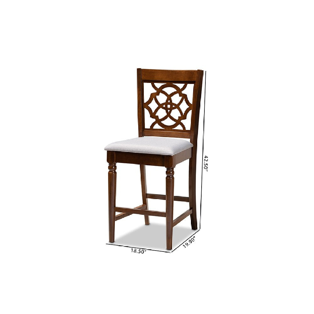 Baxton Studio Oscar Modern and Contemporary Grey Fabric Upholstered and Walnut Brown Finished Wood 2-Piece Counter Height Pub Chair Set