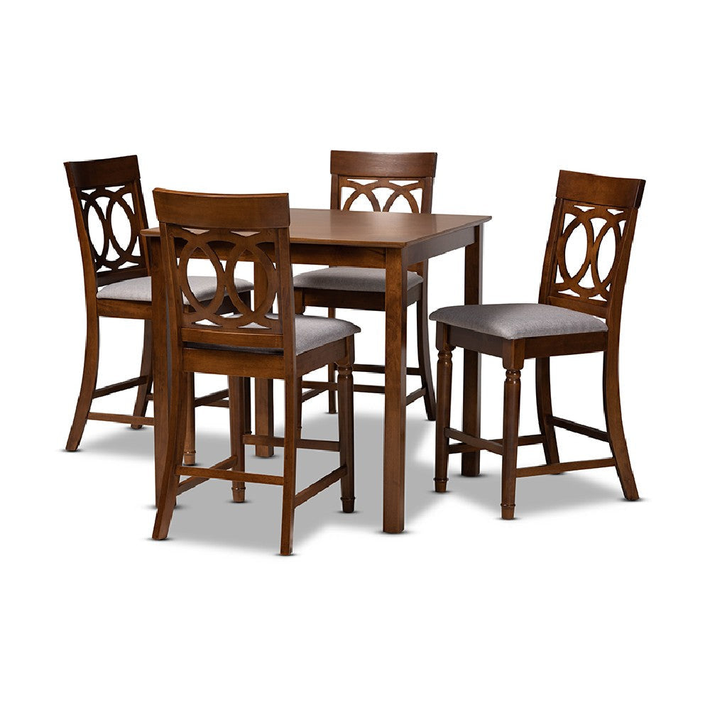 Baxton Studio Verina Modern and Contemporary Grey Fabric Upholstered Walnut Brown Finished 5-Piece Wood Pub Set