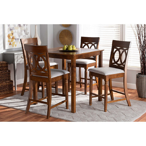 Baxton Studio Verina Modern and Contemporary Grey Fabric Upholstered Walnut Brown Finished 5-Piece Wood Pub Set
