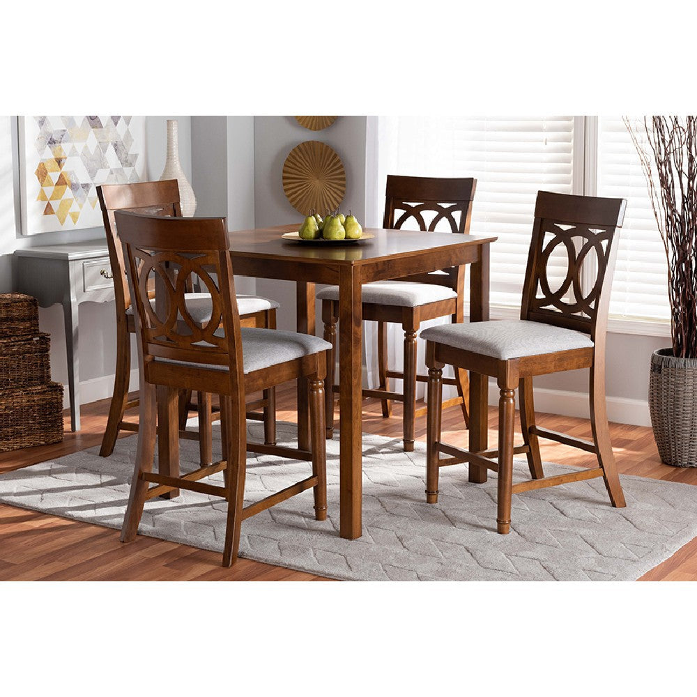 Baxton Studio Verina Modern and Contemporary Grey Fabric Upholstered Walnut Brown Finished 5-Piece Wood Pub Set