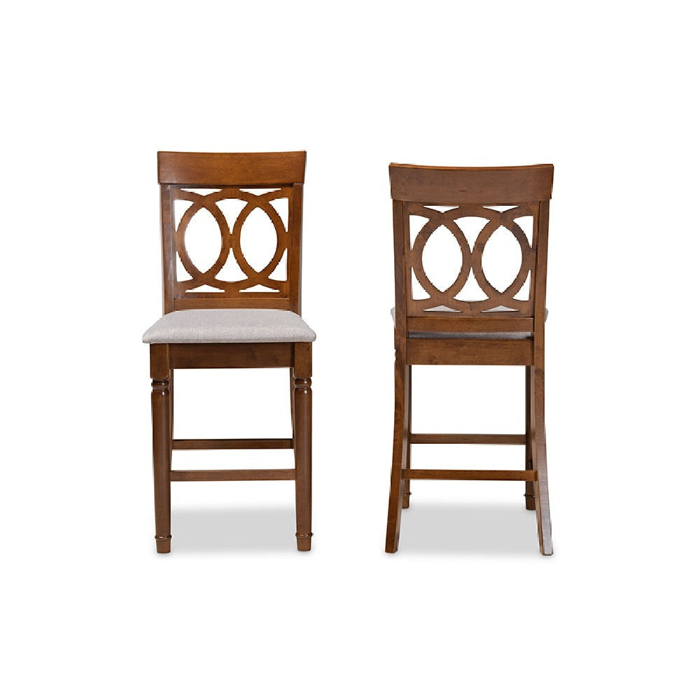 Baxton Studio Violet Modern and Contemporary Grey Fabric Upholstered and Walnut Brown Finished Wood 2-Piece Counter Height Pub Chair Set