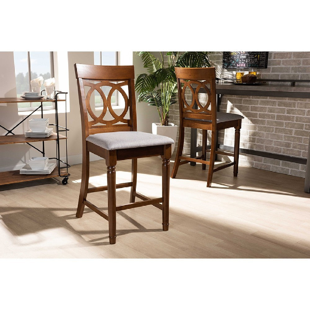 Baxton Studio Violet Modern and Contemporary Grey Fabric Upholstered and Walnut Brown Finished Wood 2-Piece Counter Height Pub Chair Set