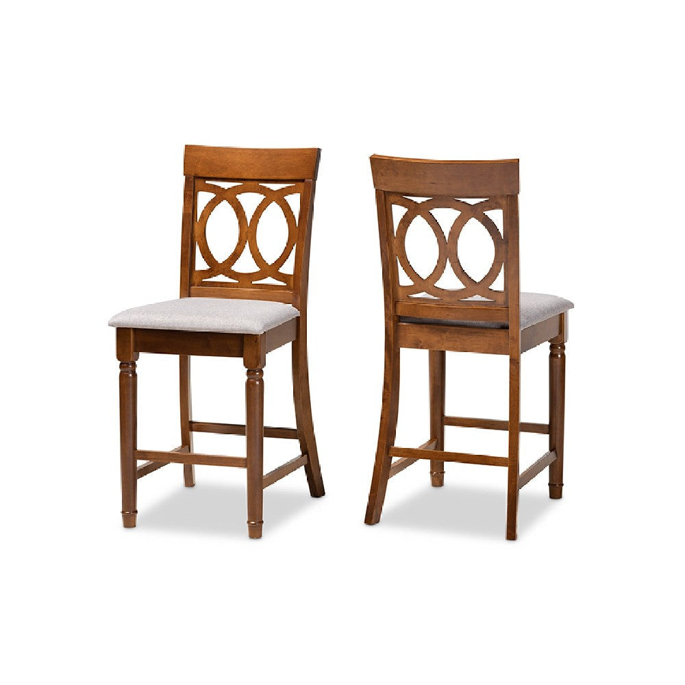 Baxton Studio Violet Modern and Contemporary Grey Fabric Upholstered and Walnut Brown Finished Wood 2-Piece Counter Height Pub Chair Set