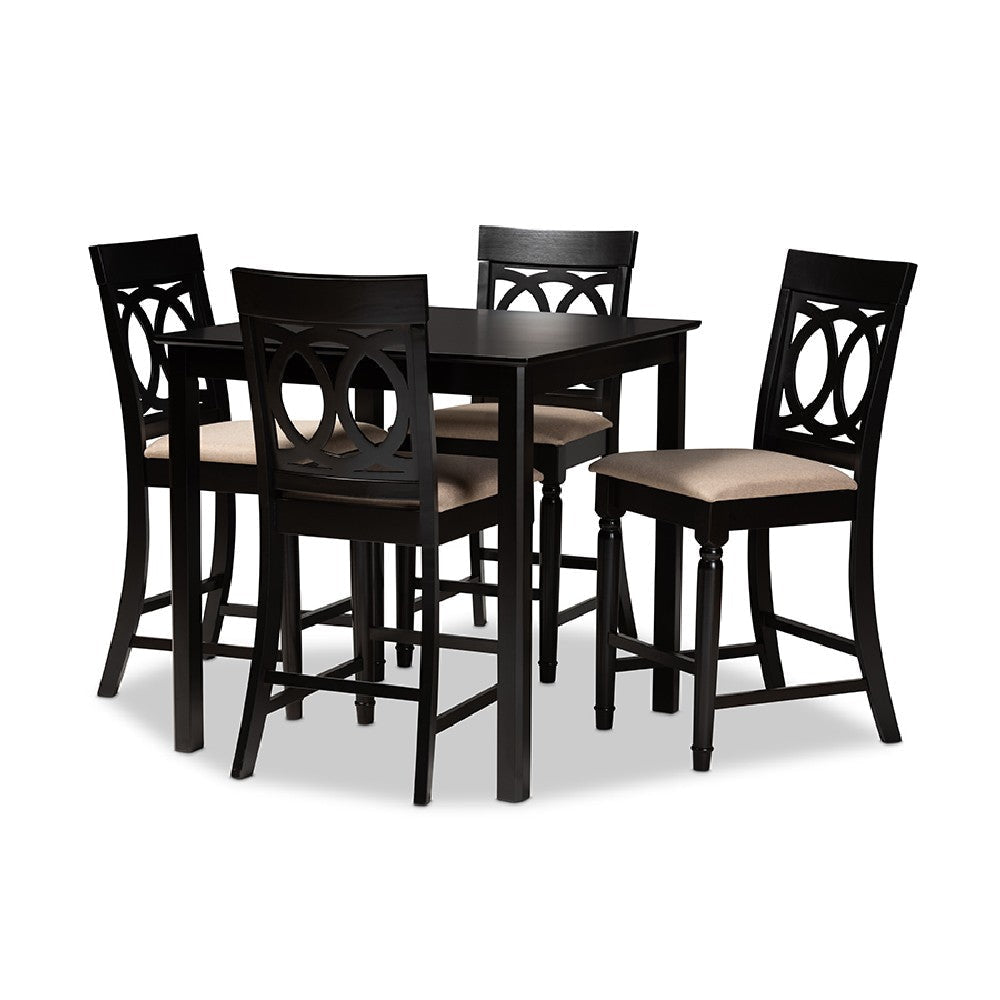 Baxton Studio Verina Modern and Contemporary Sand Fabric Upholstered Espresso Brown Finished 5-Piece Wood Pub Set