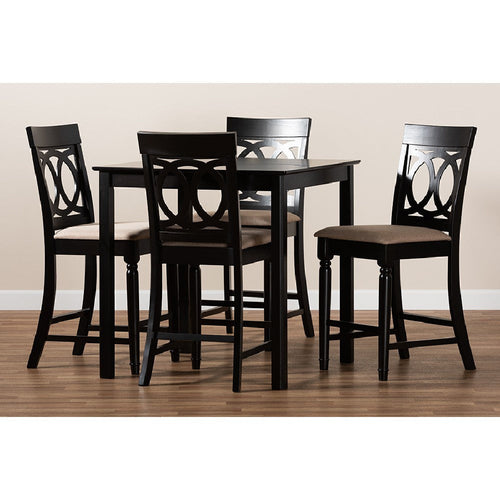 Baxton Studio Verina Modern and Contemporary Sand Fabric Upholstered Espresso Brown Finished 5-Piece Wood Pub Set