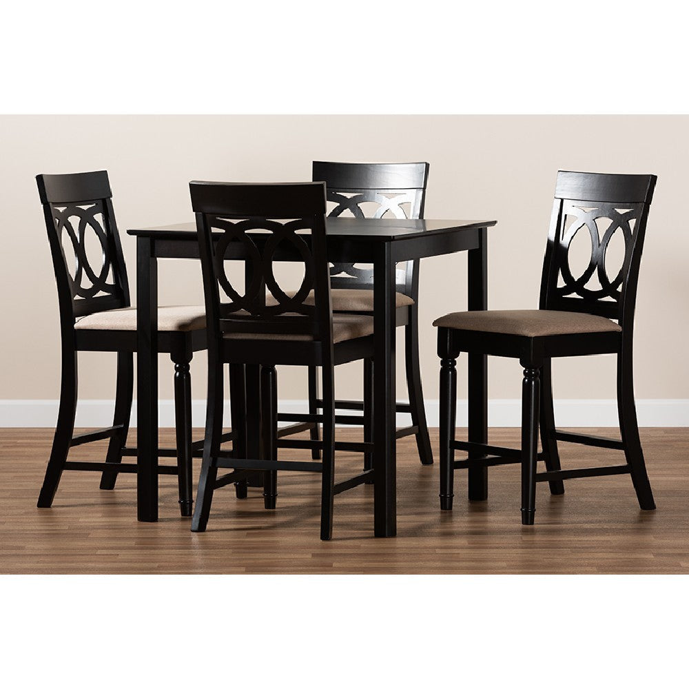 Baxton Studio Verina Modern and Contemporary Sand Fabric Upholstered Espresso Brown Finished 5-Piece Wood Pub Set