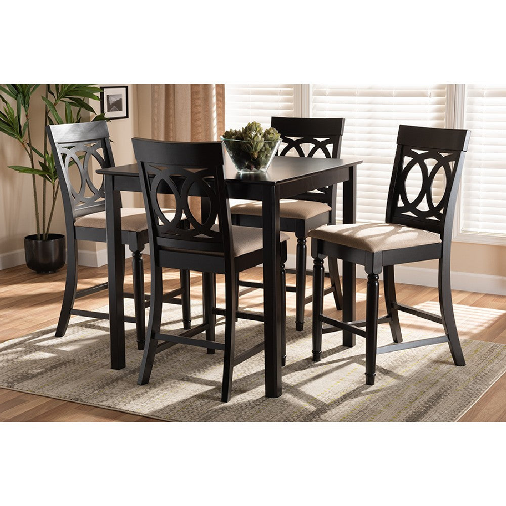 Baxton Studio Verina Modern and Contemporary Sand Fabric Upholstered Espresso Brown Finished 5-Piece Wood Pub Set