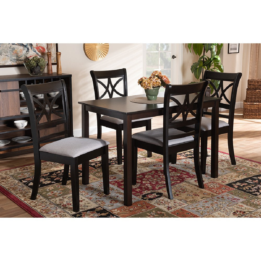 Baxton Studio Clarke Modern and Contemporary Grey Fabric Upholstered and Espresso Brown Finished Wood 5-Piece Dining Set
