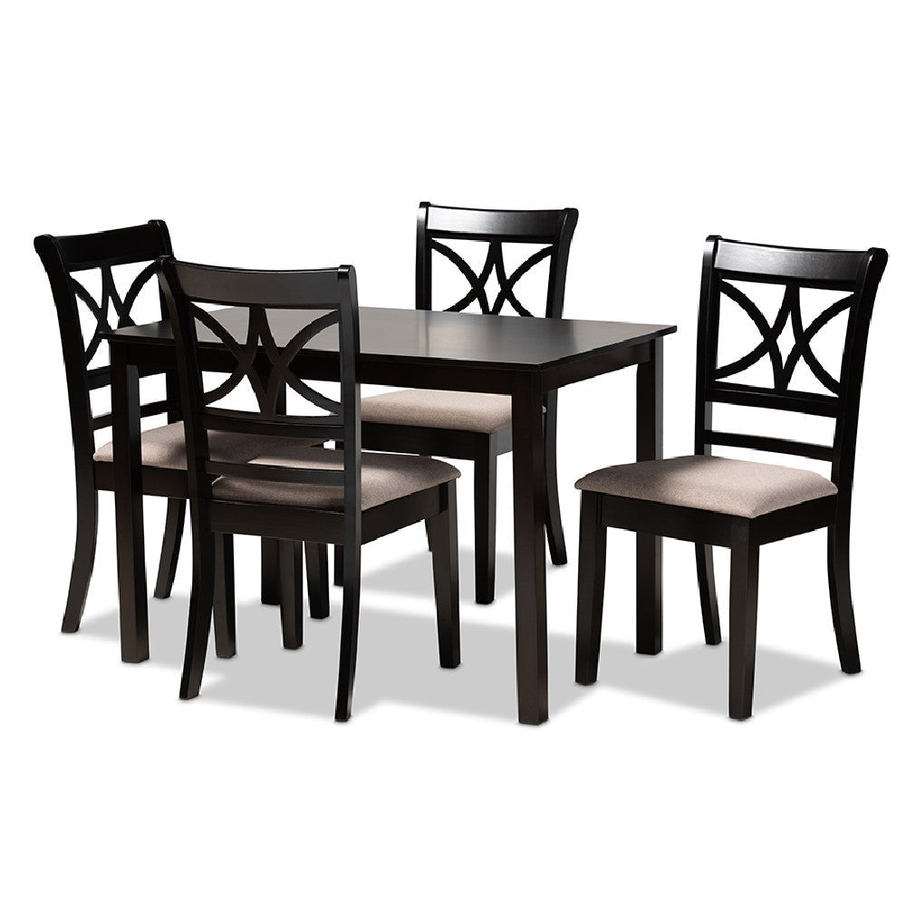 Baxton Studio Clarke Modern and Contemporary Sand Fabric Upholstered and Espresso Brown Finished Wood 5-Piece Dining Set