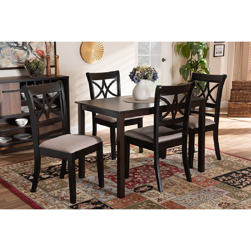 Baxton Studio Clarke Modern and Contemporary Sand Fabric Upholstered and Espresso Brown Finished Wood 5-Piece Dining Set
