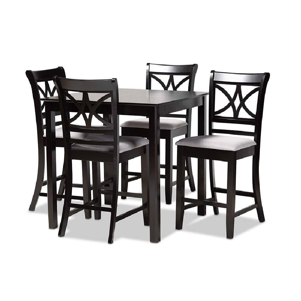 Baxton Studio Chandler Modern and Contemporary Grey Fabric Upholstered and Espresso Brown Finished Wood 5-Piece Counter Height Pub Dining