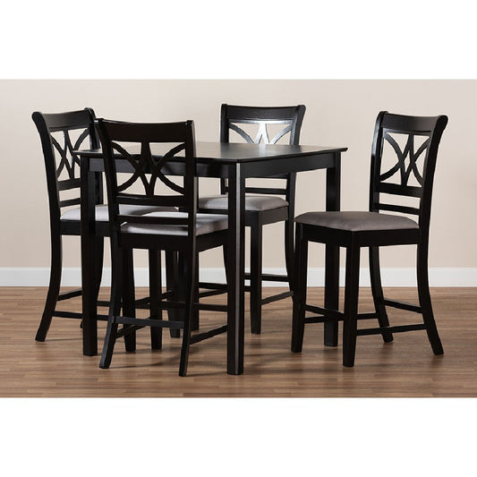 Baxton Studio Chandler Modern and Contemporary Grey Fabric Upholstered and Espresso Brown Finished Wood 5-Piece Counter Height Pub Dining Set