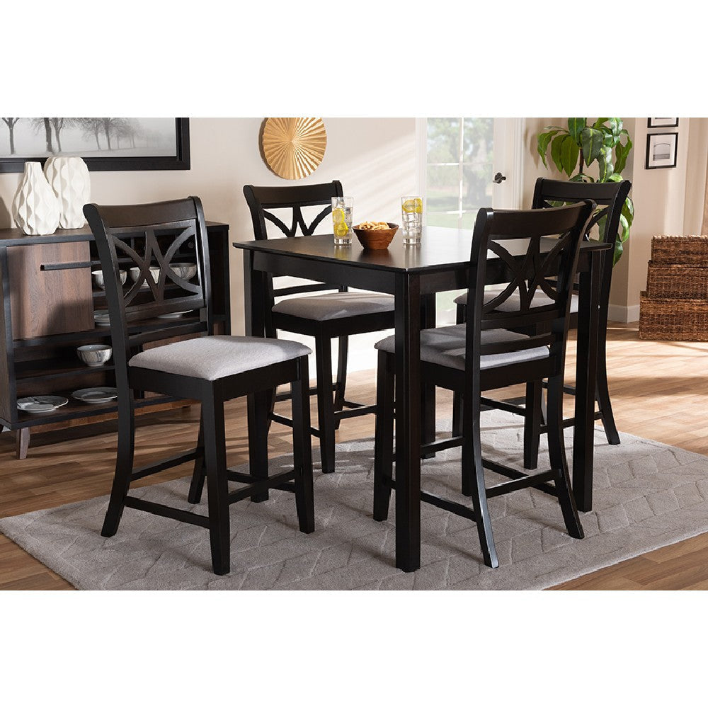 Baxton Studio Chandler Modern and Contemporary Grey Fabric Upholstered and Espresso Brown Finished Wood 5-Piece Counter Height Pub Dining