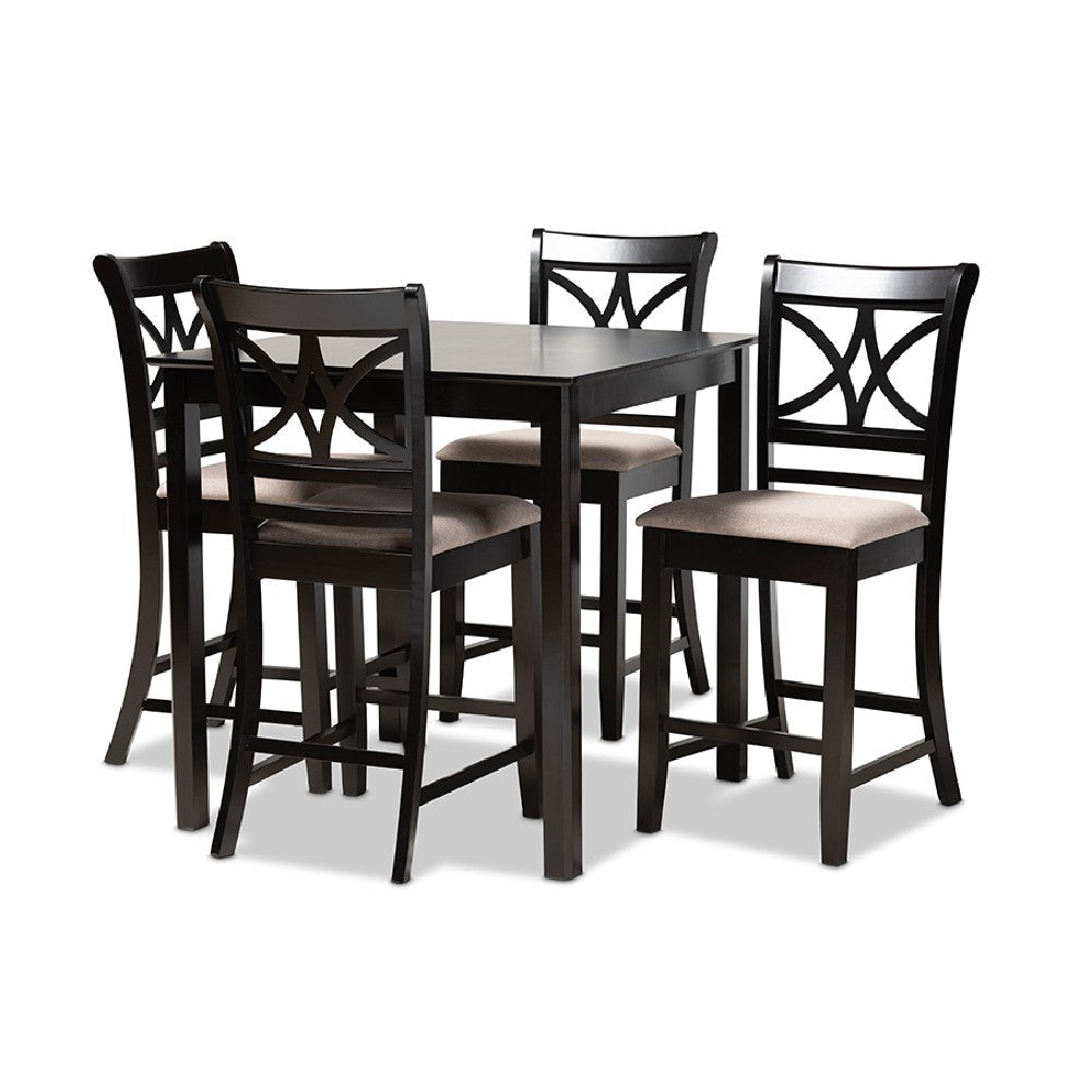 Baxton Studio Chandler Modern and Contemporary Sand Fabric Upholstered and Espresso Brown Finished Wood 5-Piece Counter Height Pub Dining