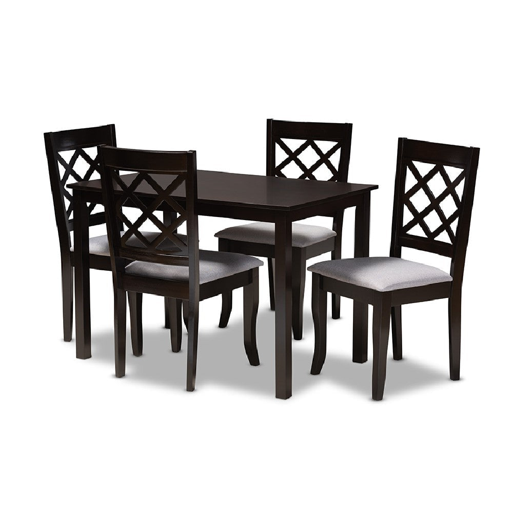 Baxton Studio Verner Modern and Contemporary Grey Fabric Upholstered Espresso Brown Finished 5-Piece Wood Dining Set