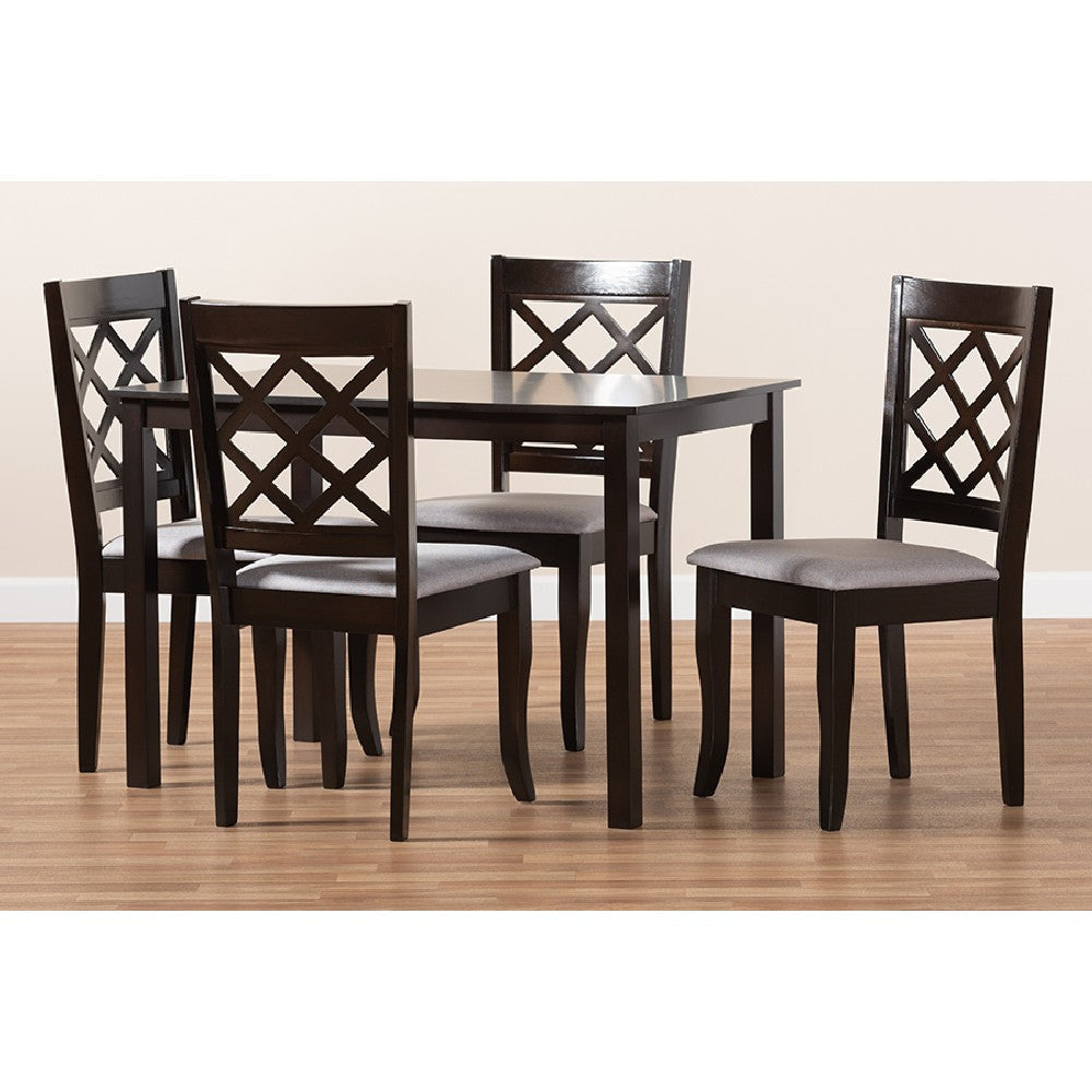 Baxton Studio Verner Modern and Contemporary Grey Fabric Upholstered Espresso Brown Finished 5-Piece Wood Dining Set