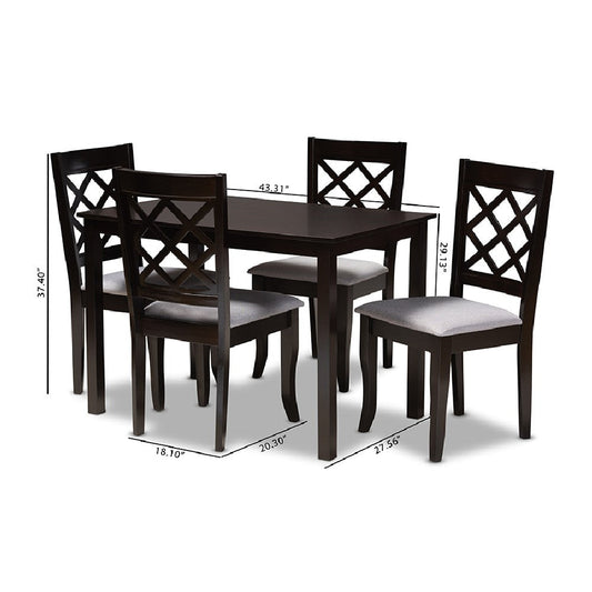 Baxton Studio Verner Modern and Contemporary Grey Fabric Upholstered Espresso Brown Finished 5-Piece Wood Dining Set