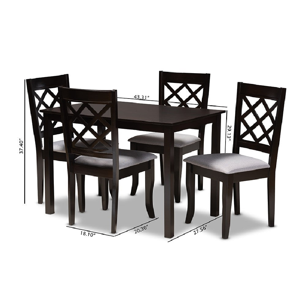 Baxton Studio Verner Modern and Contemporary Grey Fabric Upholstered Espresso Brown Finished 5-Piece Wood Dining Set