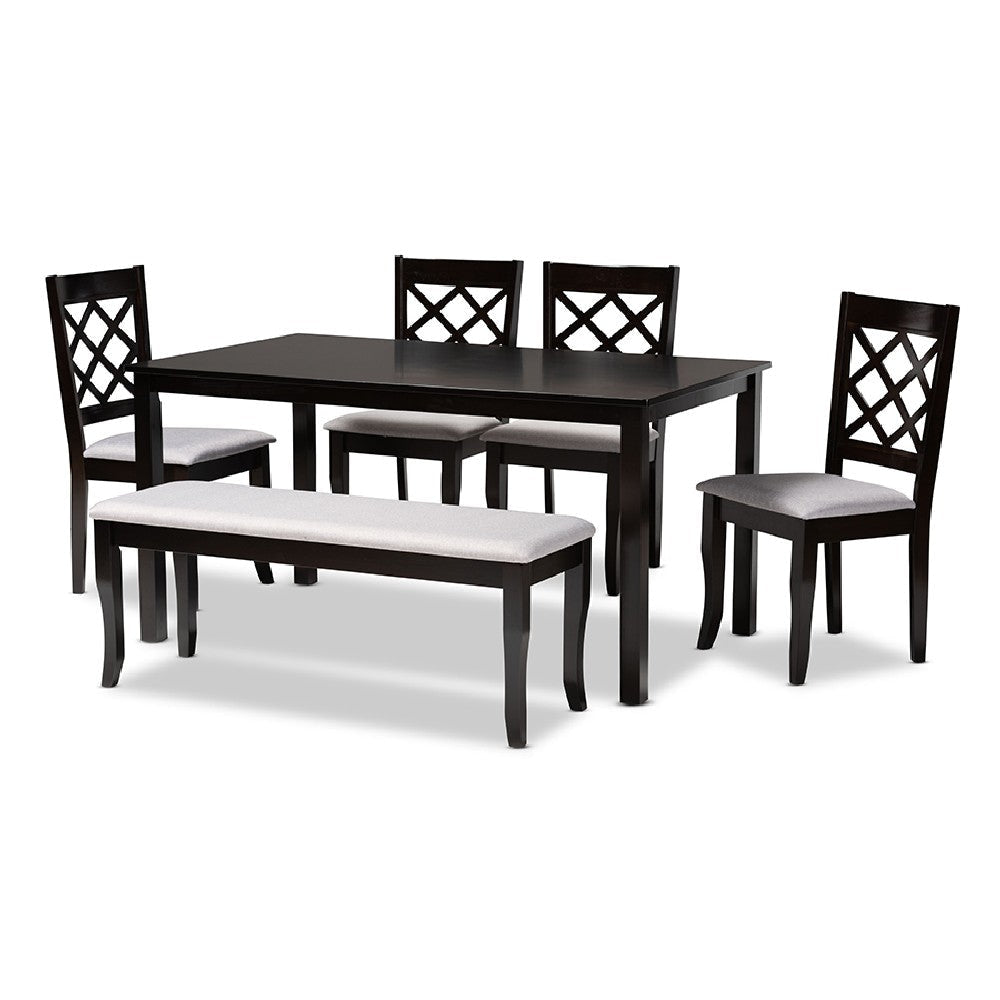 Baxton Studio Andor Modern and Contemporary Grey Fabric Upholstered and Dark Brown Finished Wood 6-Piece Dining Set