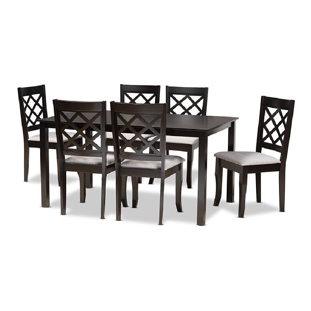 Baxton Studio Verner Modern and Contemporary Grey Fabric Upholstered and Dark Brown Finished Wood 7-Piece Dining Set
