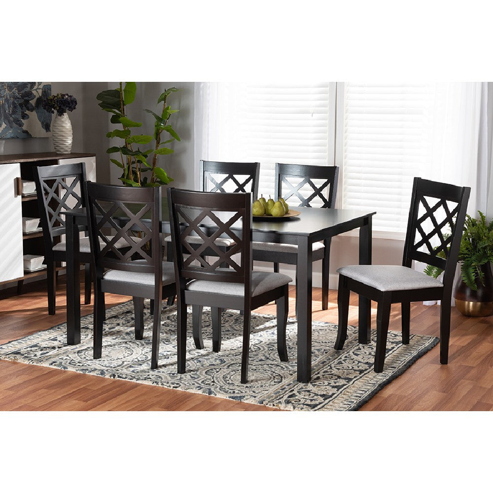 Baxton Studio Verner Modern and Contemporary Grey Fabric Upholstered and Dark Brown Finished Wood  7-Piece Dining Set