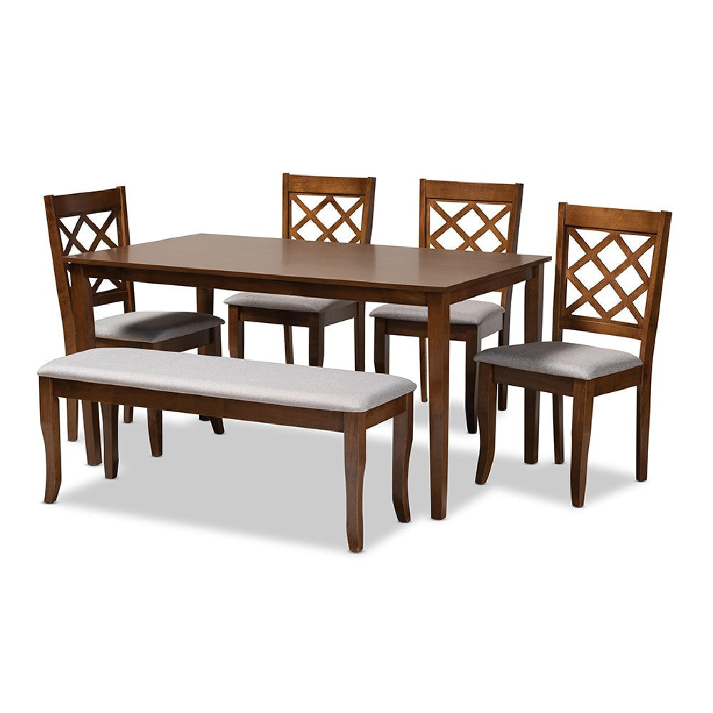 Baxton Studio Andor Modern and Contemporary Grey Fabric Upholstered and Walnut Brown Finished Wood 6-Piece Dining Set