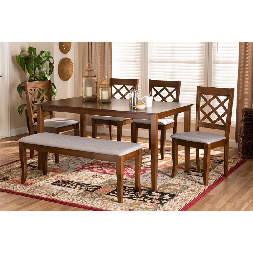Baxton Studio Andor Modern and Contemporary Grey Fabric Upholstered and Walnut Brown Finished Wood 6-Piece Dining Set