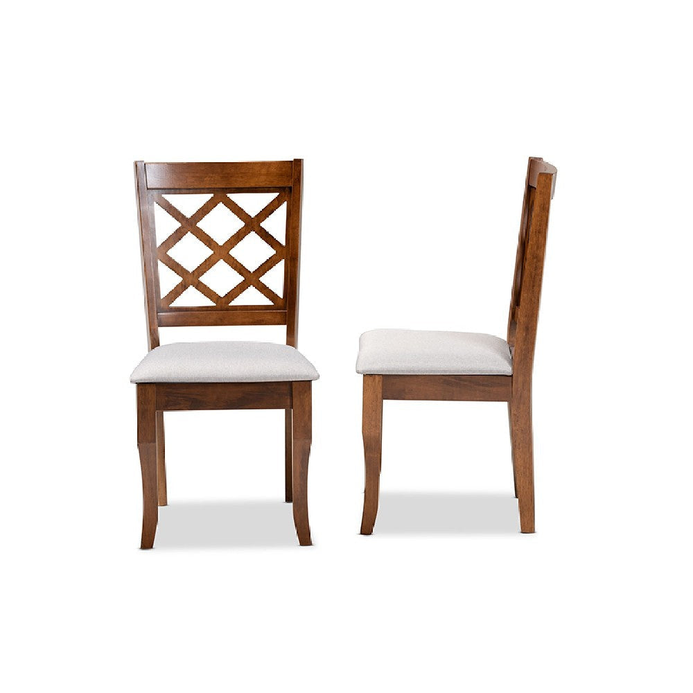 Baxton Studio Verner Modern and Contemporary Grey Fabric Upholstered Walnut Finished Wood 2-Piece Dining Chair Set