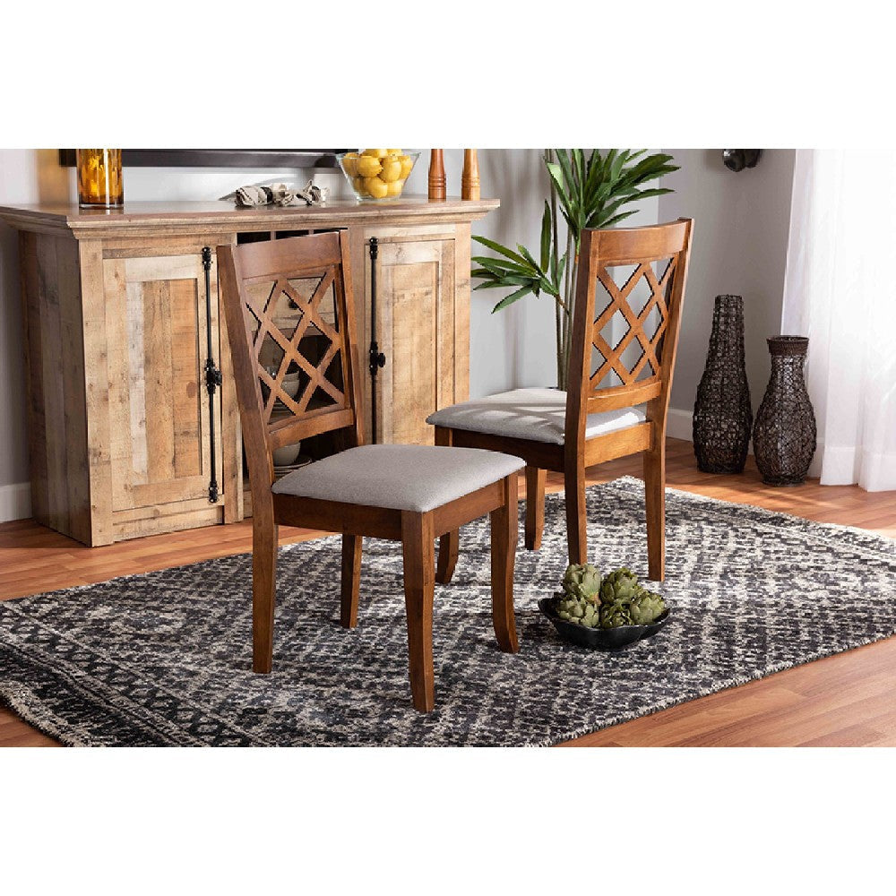 Baxton Studio Verner Modern and Contemporary Grey Fabric Upholstered Walnut Finished Wood 2-Piece Dining Chair Set