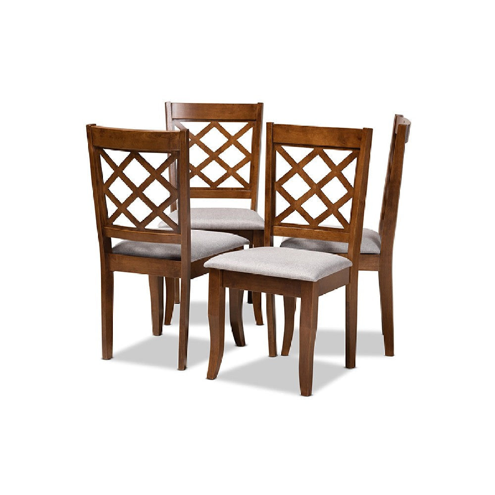 Baxton Studio Brigitte Modern and Contemporary Grey Fabric Upholstered and Walnut Brown Finished Wood 4-Piece Dining Chair Set