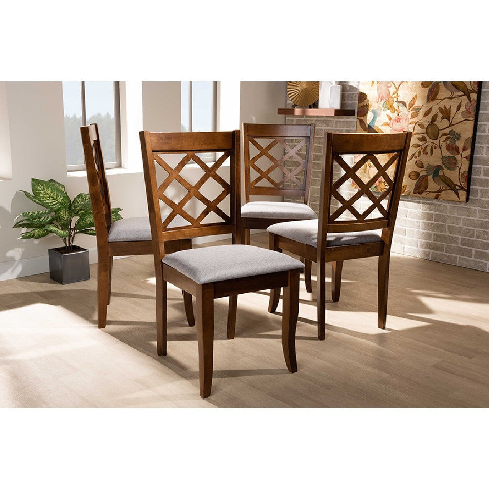 Baxton Studio Brigitte Modern and Contemporary Grey Fabric Upholstered and Walnut Brown Finished Wood 4-Piece Dining Chair Set