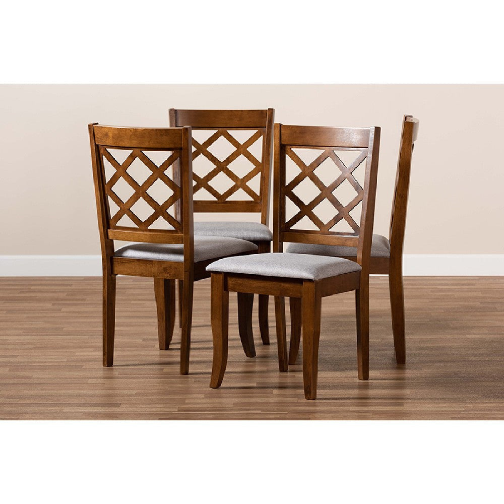 Baxton Studio Brigitte Modern and Contemporary Grey Fabric Upholstered and Walnut Brown Finished Wood 4-Piece Dining Chair Set