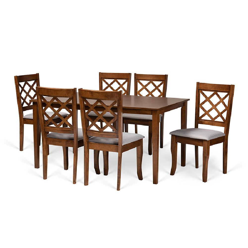 Baxton Studio Verner Modern and Contemporary Grey Fabric Upholstered and Walnut Brown Finished Wood 7-Piece Dining Set