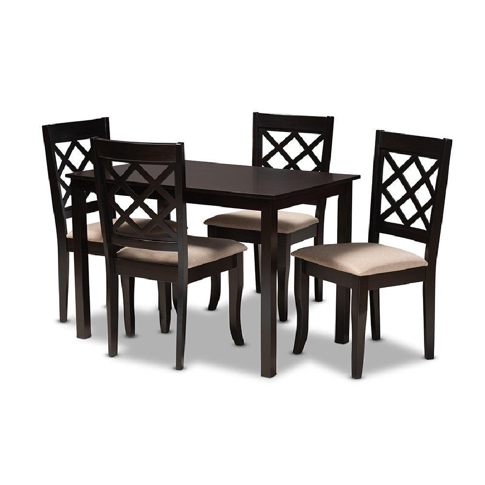 Baxton Studio Verner Modern and Contemporary Sand Fabric Upholstered Espresso Brown Finished 5-Piece Wood Dining Set