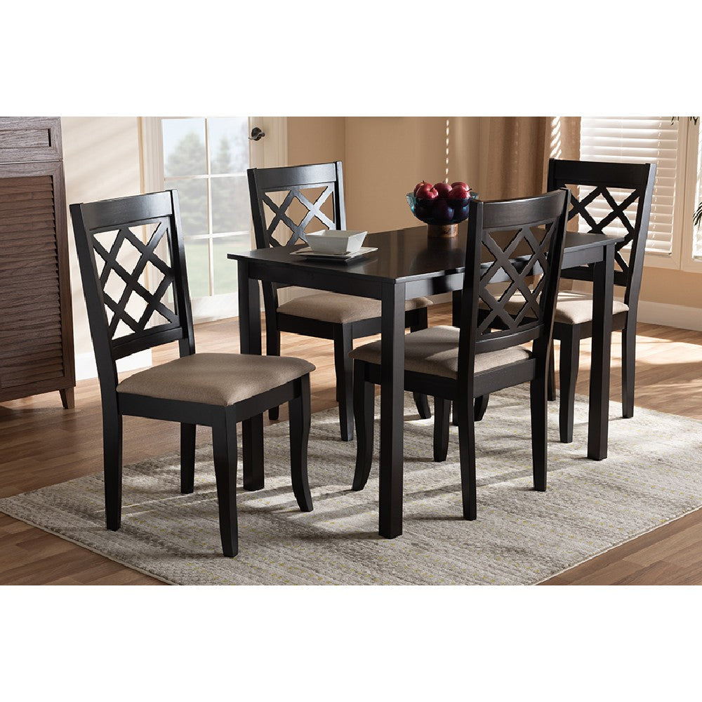 Baxton Studio Verner Modern and Contemporary Sand Fabric Upholstered Espresso Brown Finished 5-Piece Wood Dining Set