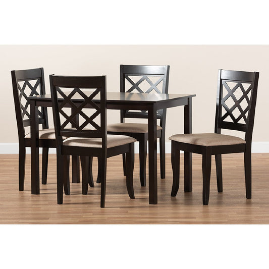 Baxton Studio Verner Modern and Contemporary Sand Fabric Upholstered Espresso Brown Finished 5-Piece Wood Dining Set